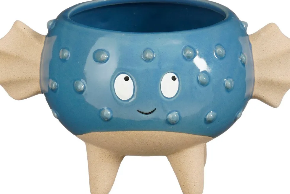 Mica Decorations bloempot kogelvis blauw 18,5 x 13,5 x 11 cm