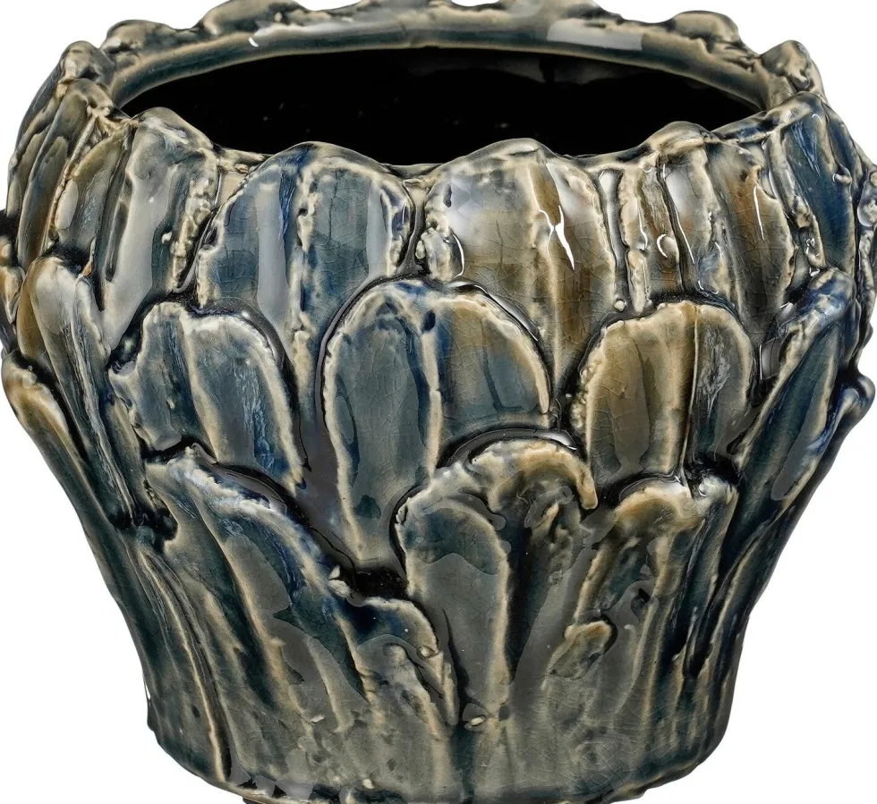 Mica Decorations bloempot Leaf blauw D 15 H 11,5 cm