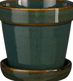 Mica Decorations bloempot met schotel Clint groen D 13 H 11 cm