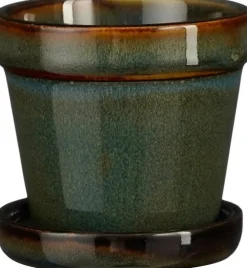 Mica Decorations bloempot met schotel Clint groen D 7,5 H 7,5 cm