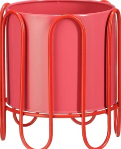 Mica Decorations bloempot op standaard Dione rood / roze D 23 H 25 cm