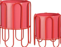 Mica Decorations bloempot op standaard Dione rood / roze D 25,5 H 35 cm