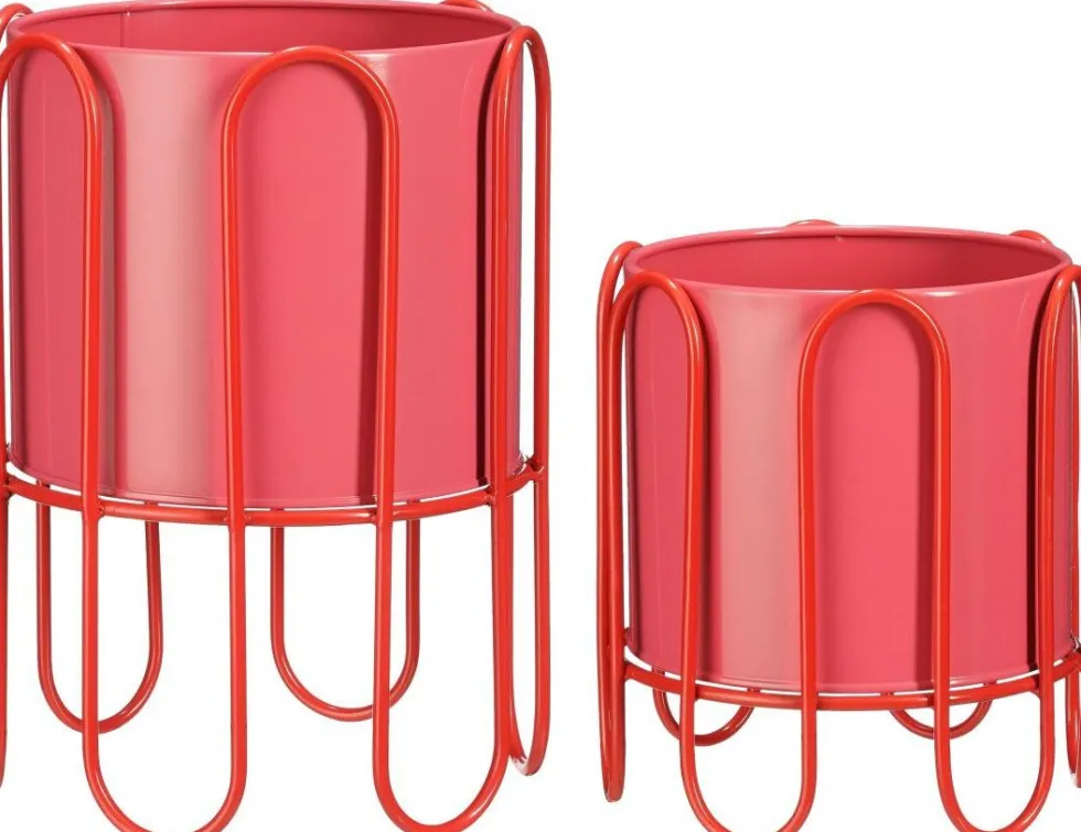 Mica Decorations bloempot op standaard Dione rood / roze D 25,5 H 35 cm
