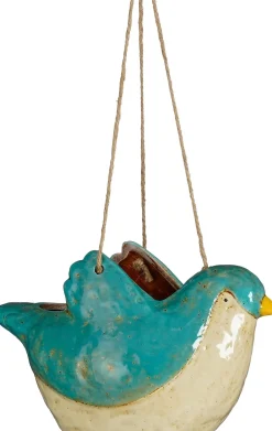 Mica Decorations hangpot Bella vogel blauw 22,5 x 13,5 x 13,5 cm