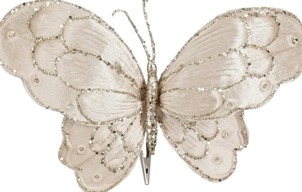 Mica Decorations kerstclip Butterfly beige 34 x 25 x 5 cm