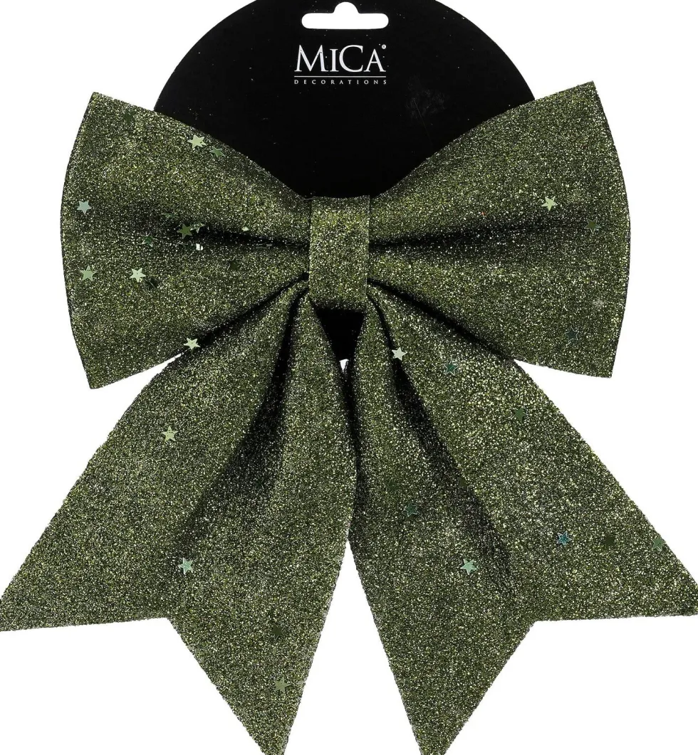 Mica Decorations kerstclip strik groen 20 x 24 cm
