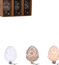 Mica Decorations kerstclip vaas dennenappel D 4,5 H 6,5 cm 3 stuks