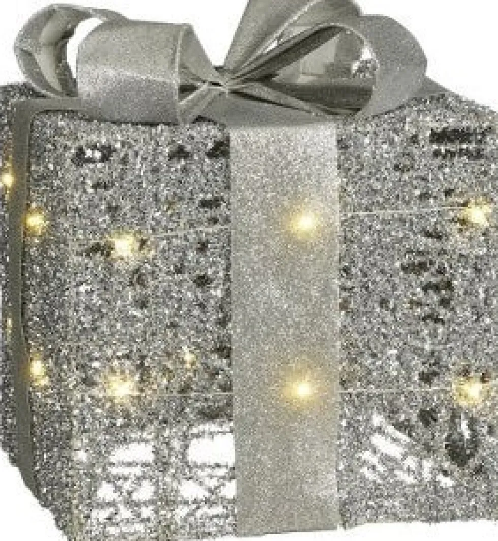 Mica Decorations kerstfiguur cadeau zilver 15 x 15 x 18 cm