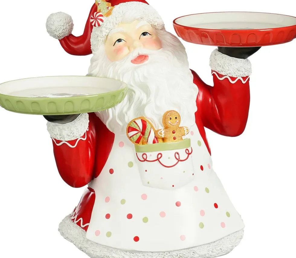 Mica Decorations kerstfiguur kerstman met dienblad rood / wit 54,5 x 33 x 43 cm