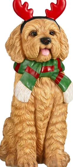 Mica Decorations kerstfiguur labradoodle bruin 28 x 34 x 66 cm