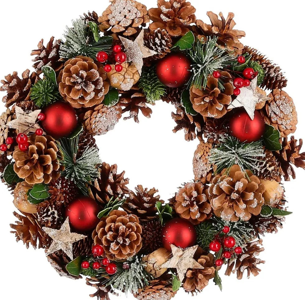 Mica Decorations kerstkrans Roslyn bruin dennenappels D 34 H 9 cm