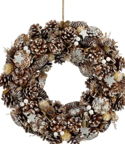 Mica Decorations kerstkrans Declan besneeuwd dennenappels D 45 H 9 cm