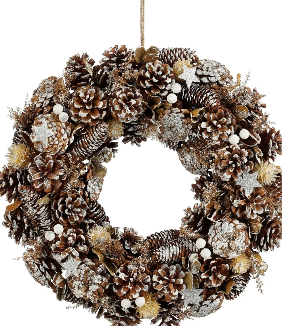 Mica Decorations kerstkrans Declan besneeuwd dennenappels D 45 H 9 cm