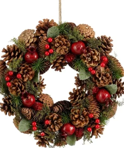 Mica Decorations kerstkrans Landon bruin dennenappels D 34 H 9 cm