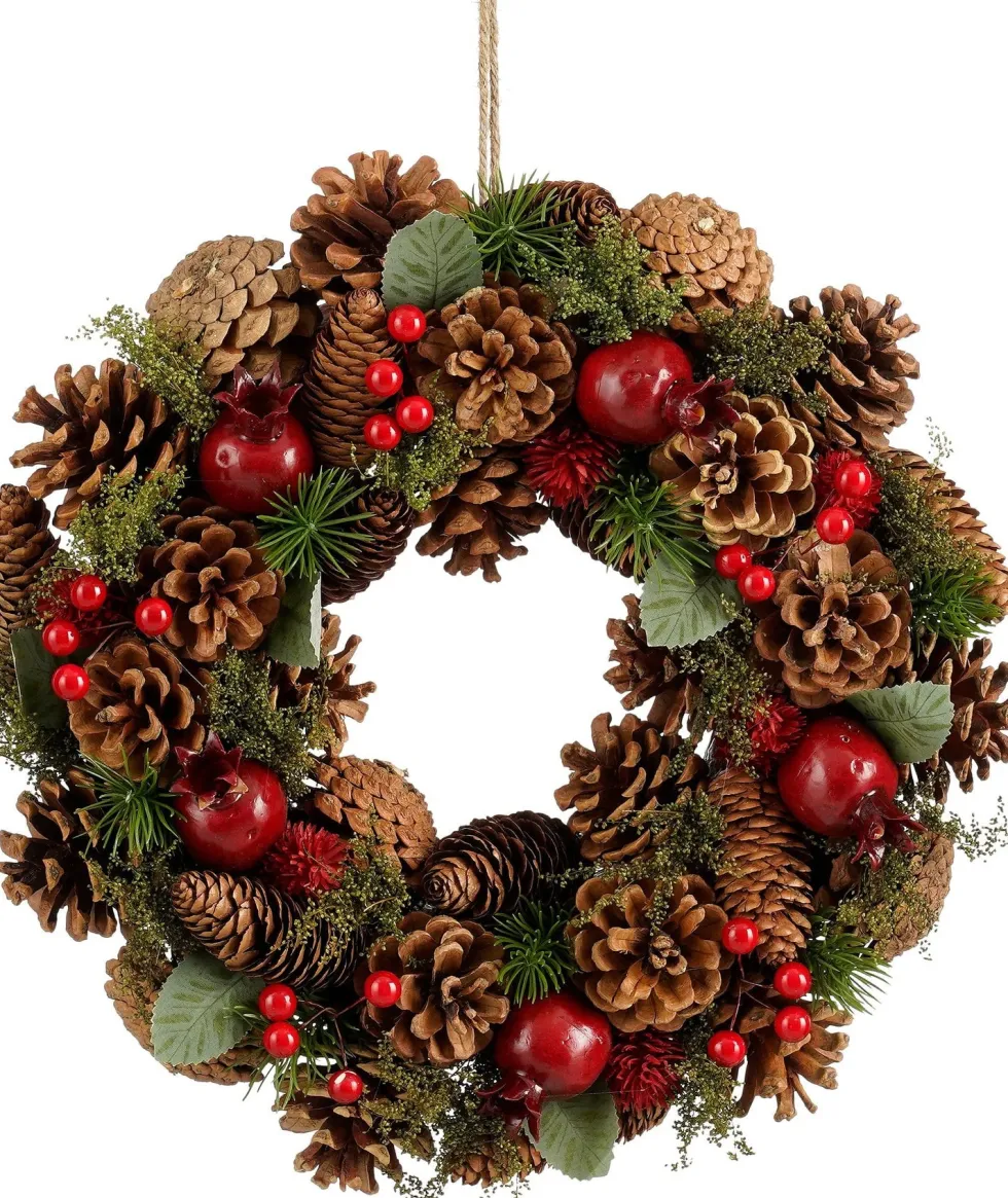 Mica Decorations kerstkrans Landon bruin dennenappels D 34 H 9 cm
