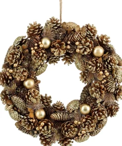 Mica Decorations kerstkrans Eton bruin / goud dennenappels D 45 H 9 cm