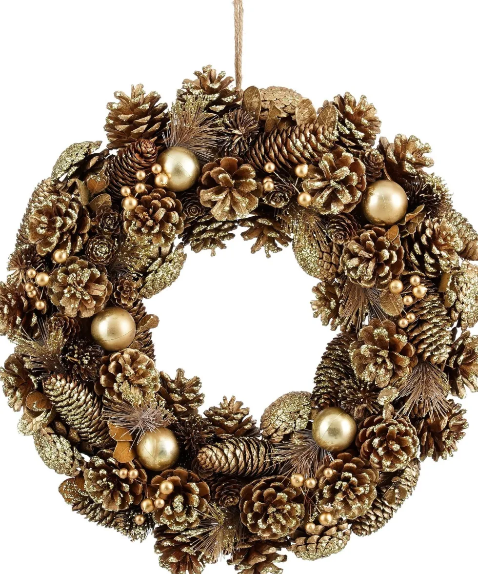 Mica Decorations kerstkrans Eton bruin / goud dennenappels D 45 H 9 cm