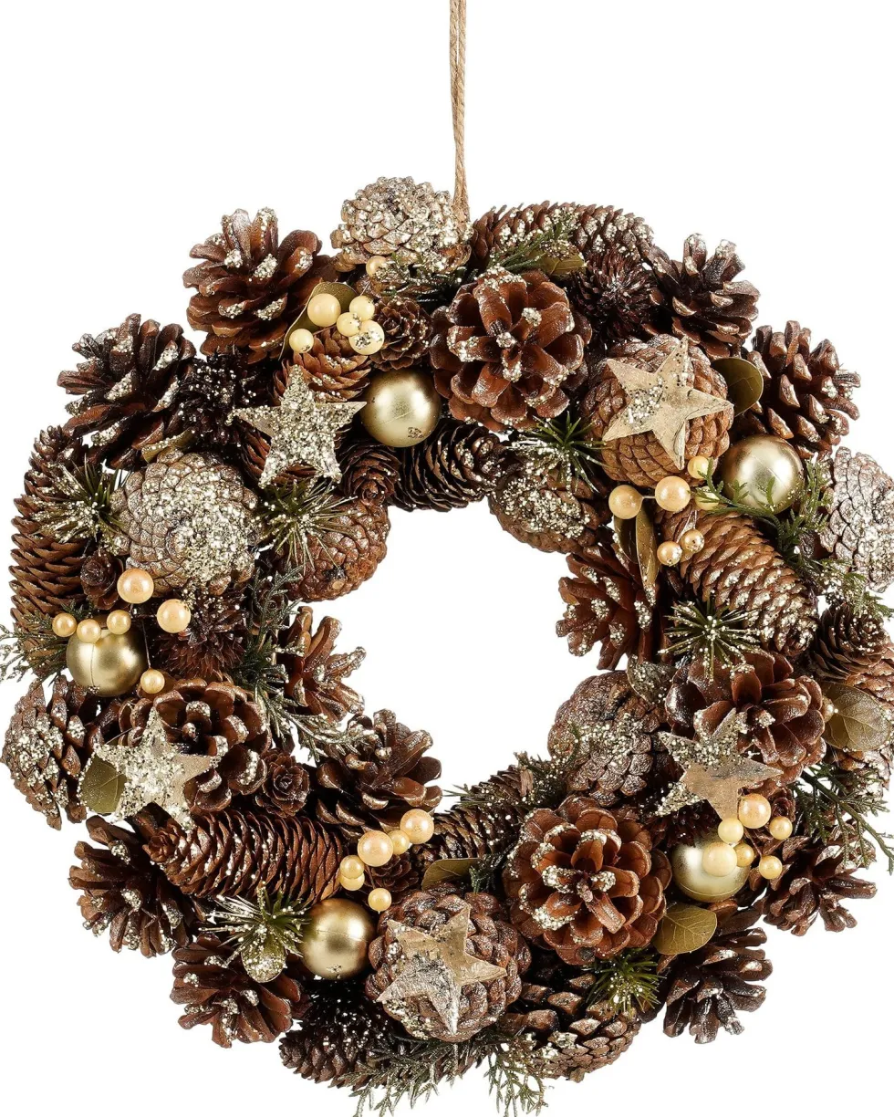 Mica Decorations kerstkrans Brant brons dennenappels D 34 H 9 cm