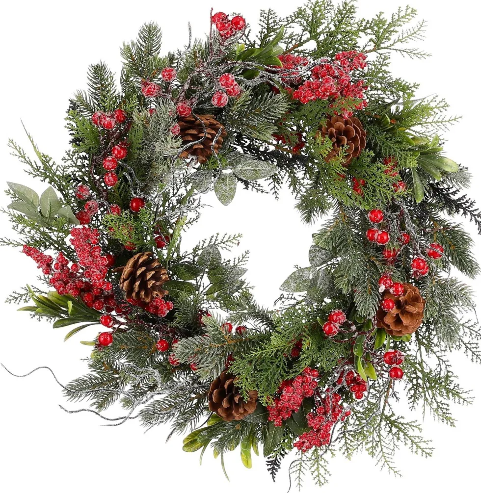 Mica Decorations kerstkrans Randell dennenappel en bessen D 50 H 12 cm