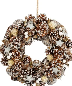 Mica Decorations kerstkrans Declan besneeuwd dennenappels D 34 H 9 cm
