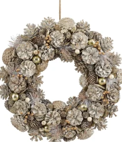 Mica Decorations kerstkrans Hanley wit dennenappels D 45 H 9 cm