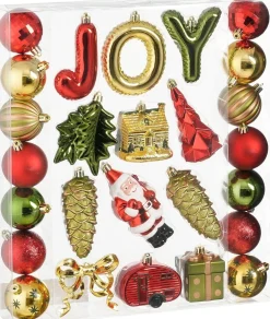 Mica Decorations kerst ornament Joy mix groen / rood / goud D 6 cm 26 stuks