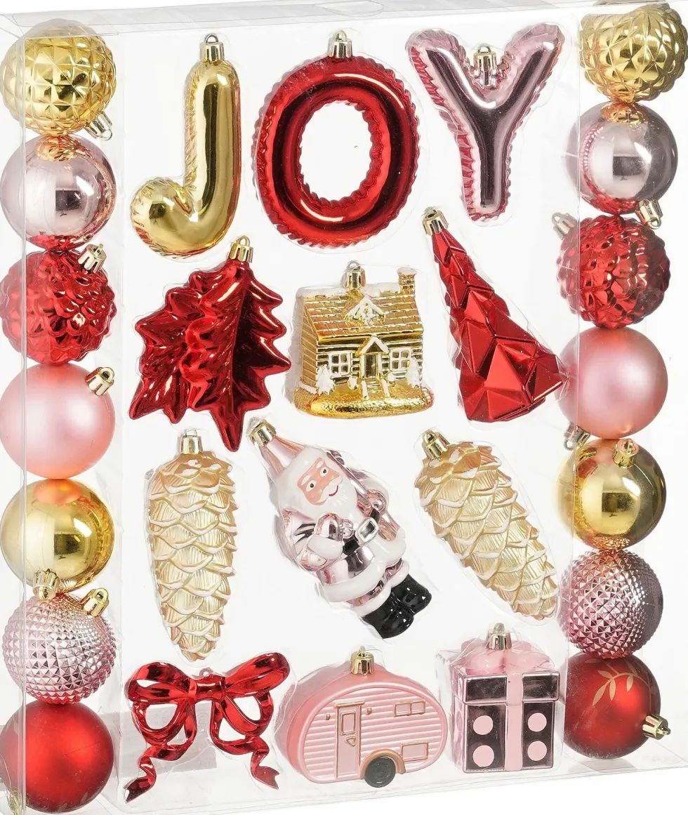Mica Decorations kerst ornament Joy mix rood / zilver / goud D 6 cm 26 stuks