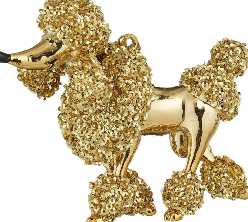Mica Decorations kerst ornament poedel goud 13,5 x 6,5 x 10,5 cm