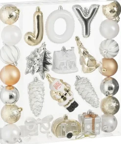 Mica Decorations kerst ornament Joy mix zilver / goud D 6 cm 26 stuks