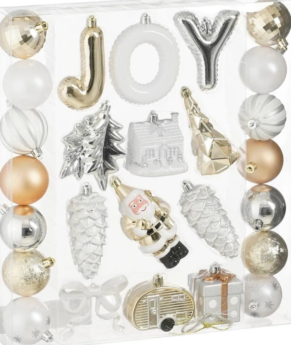 Mica Decorations kerst ornament Joy mix zilver / goud D 6 cm 26 stuks