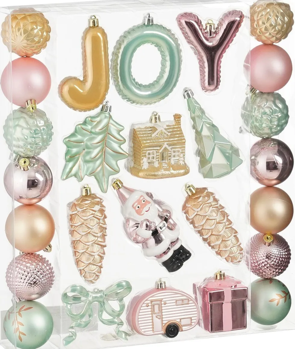 Mica Decorations kerst ornament Joy mix goud / zilver D 6 cm 26 stuks