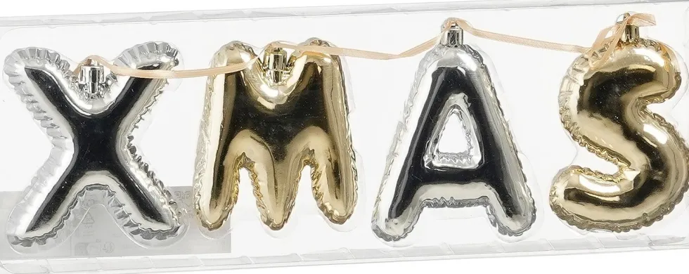Mica Decorations kerstslinger xmas zilver / goud 7,5 x 2,5 x 10 cm