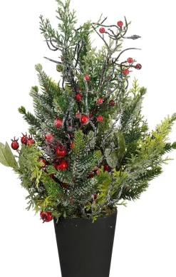 Mica Decorations mini kunstkerstboom besneeuwd bessen rood D 18 H 45 cm