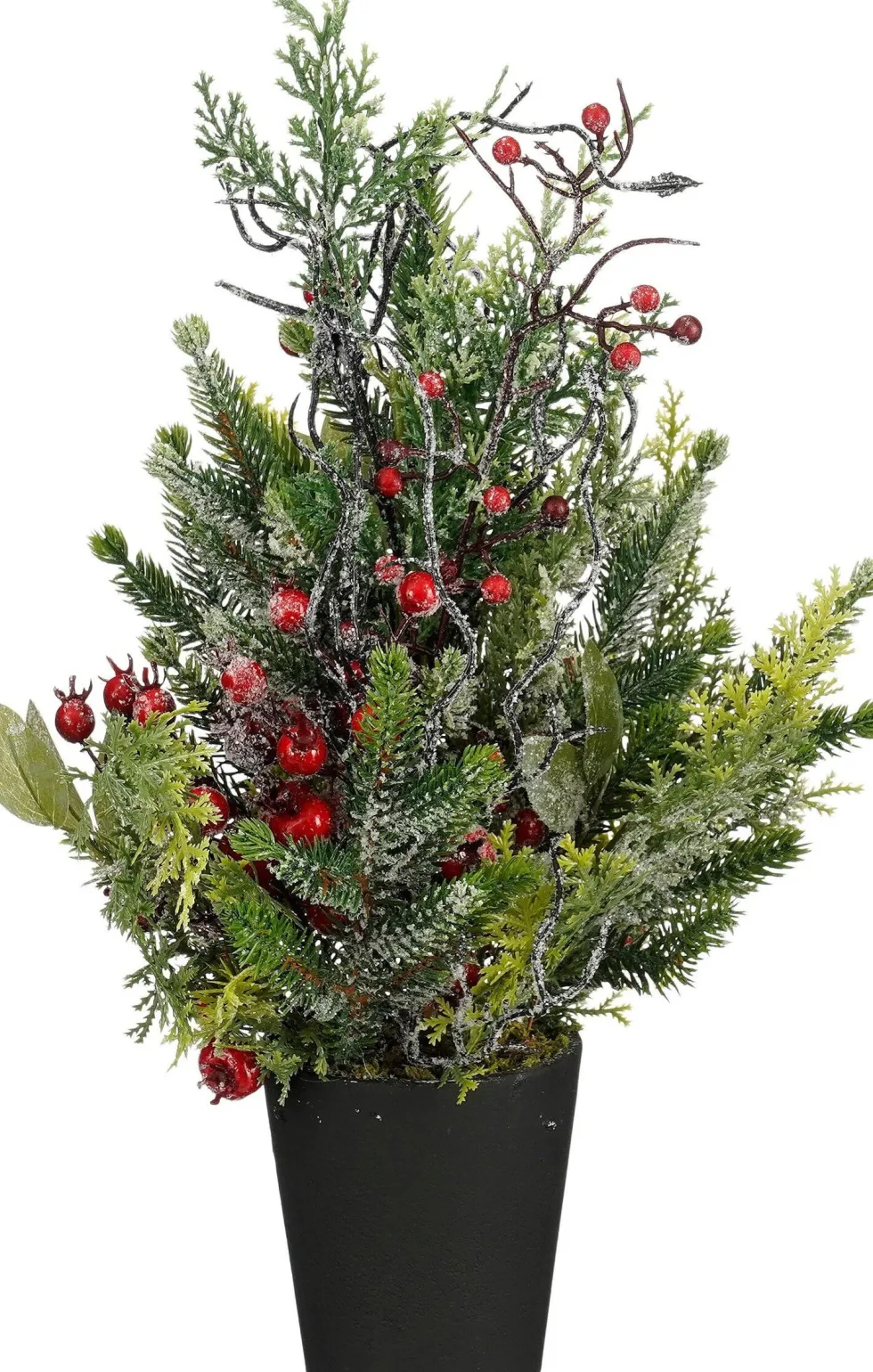 Mica Decorations mini kunstkerstboom besneeuwd bessen rood D 18 H 45 cm