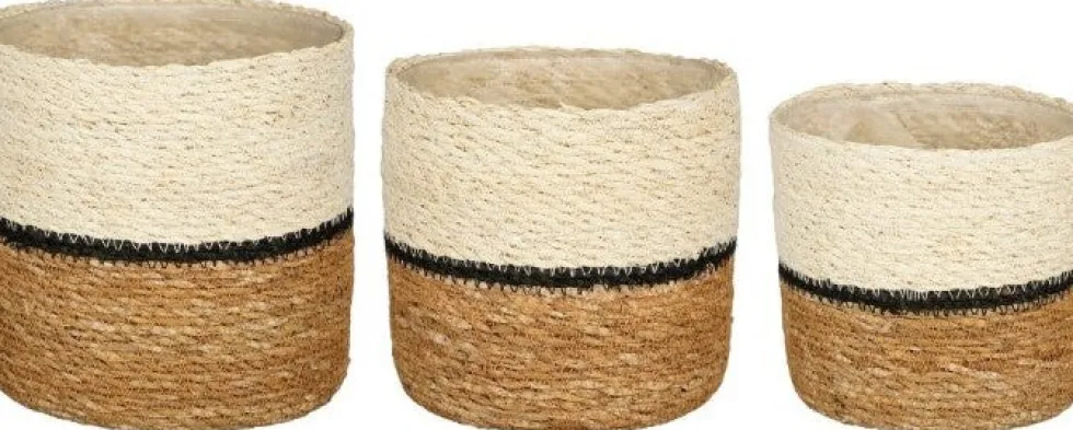 Mica Decorations plantenmand Damian lijnen crème D 14 H 14 cm