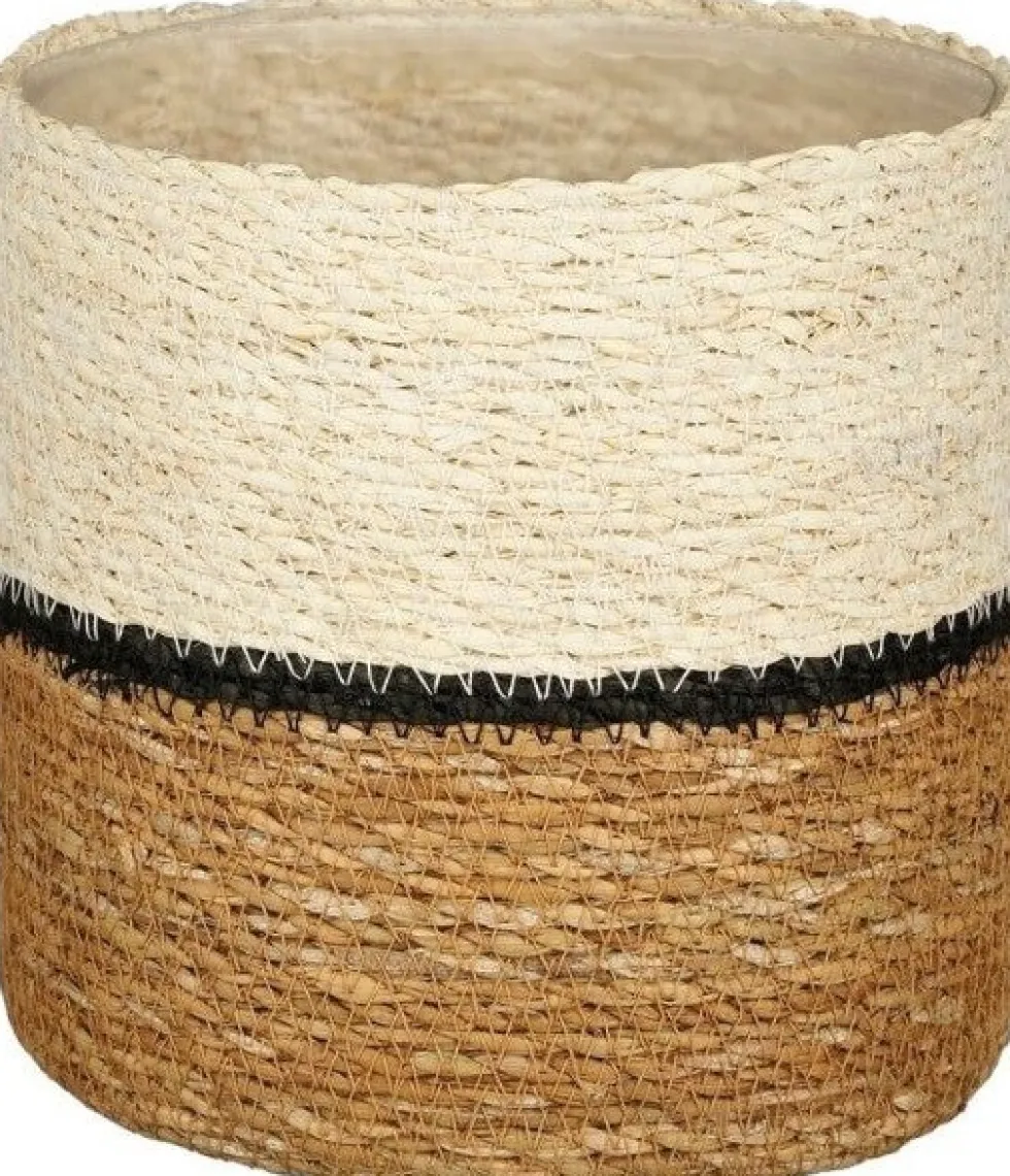 Mica Decorations plantenmand Damian lijnen crème D 16 H 16 cm