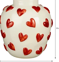 Mica Decorations vaas Hearts wit / rood D 30 H 32,5 cm