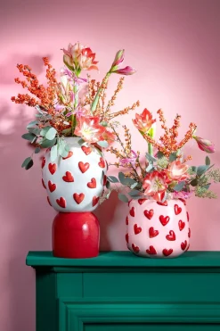 Mica Decorations vaas Hearts wit / rood D 30 H 32,5 cm