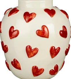 Mica Decorations vaas Hearts wit / rood D 30 H 32,5 cm