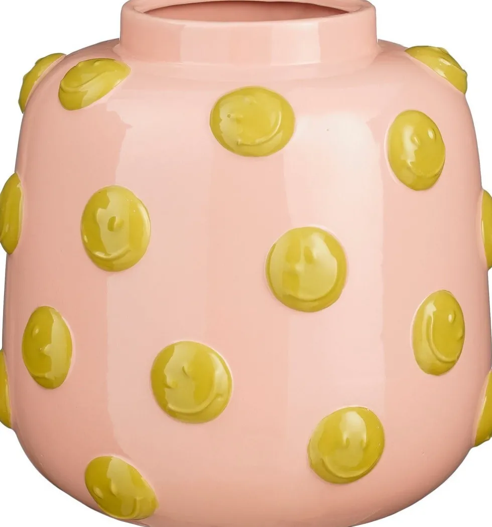 Mica Decorations vaas Smiley roze / geel D 28,5 H 28 cm
