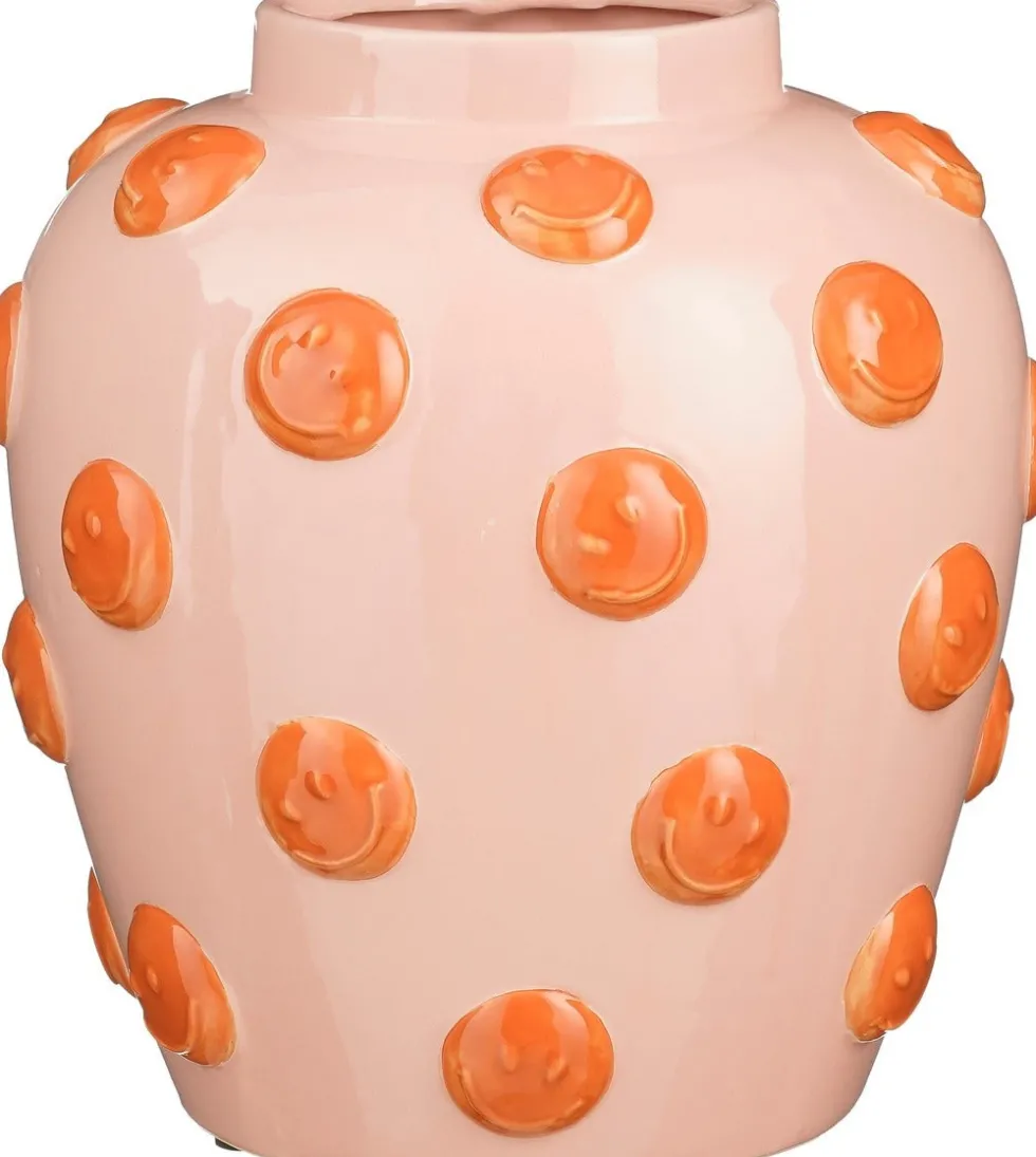Mica Decorations vaas Smiley roze / oranje D 30 H 32,5 cm