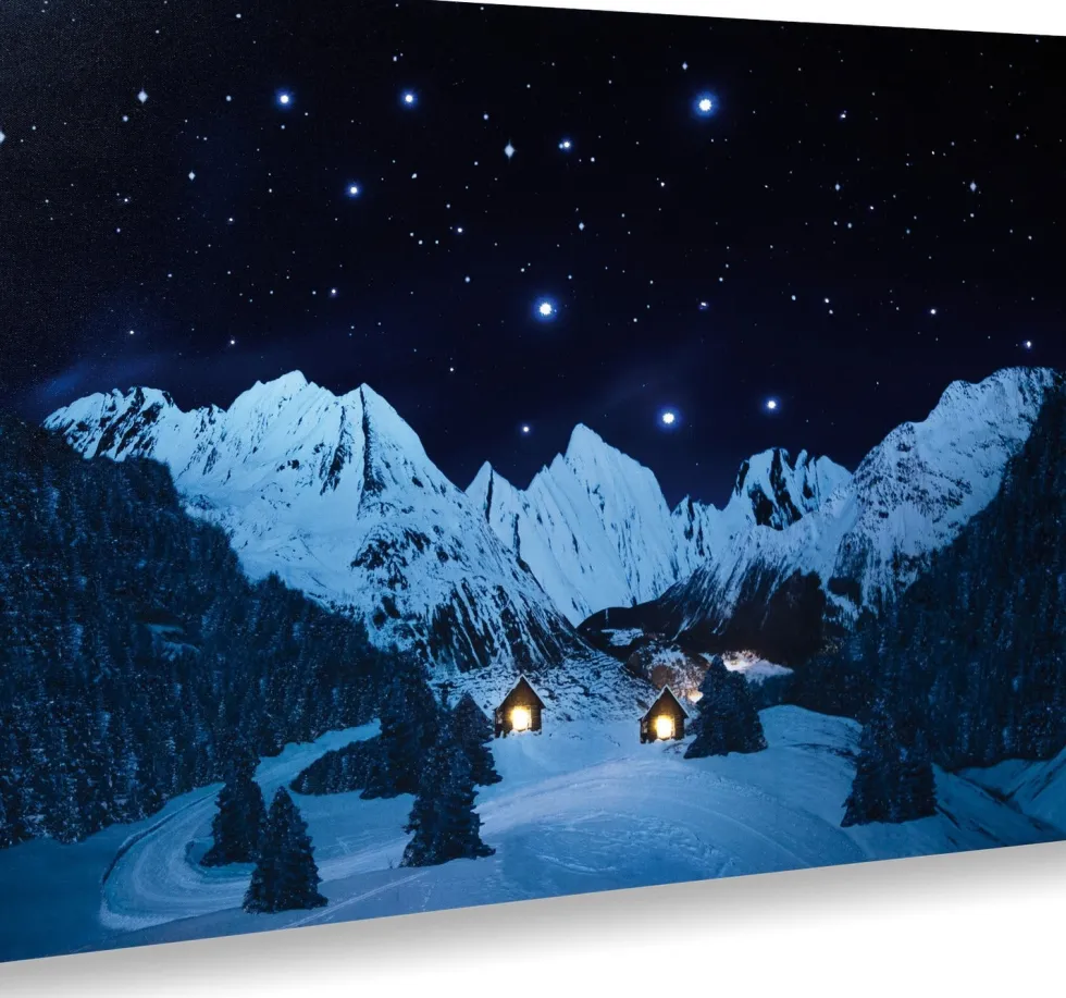 My Village kerstdorp achtergrond bergen verlicht 76 x 56 x 1,5 cm