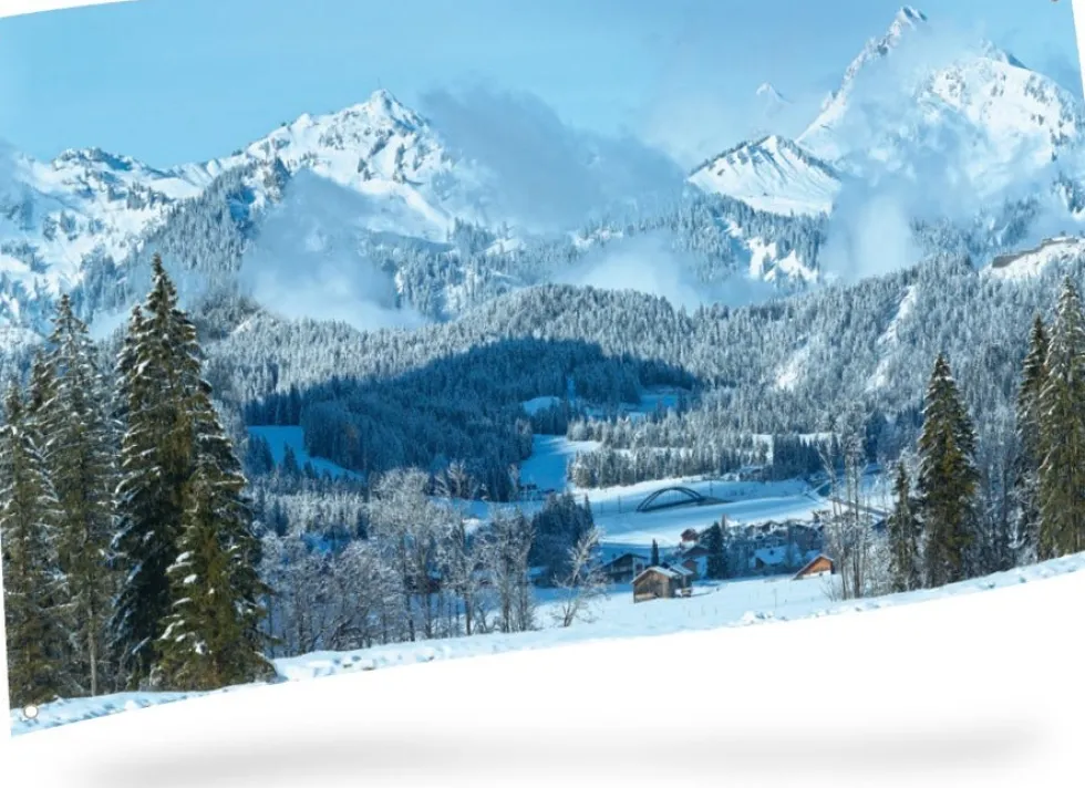 My Village kerstdorp achtergrond berglandschap 150 x 75 cm