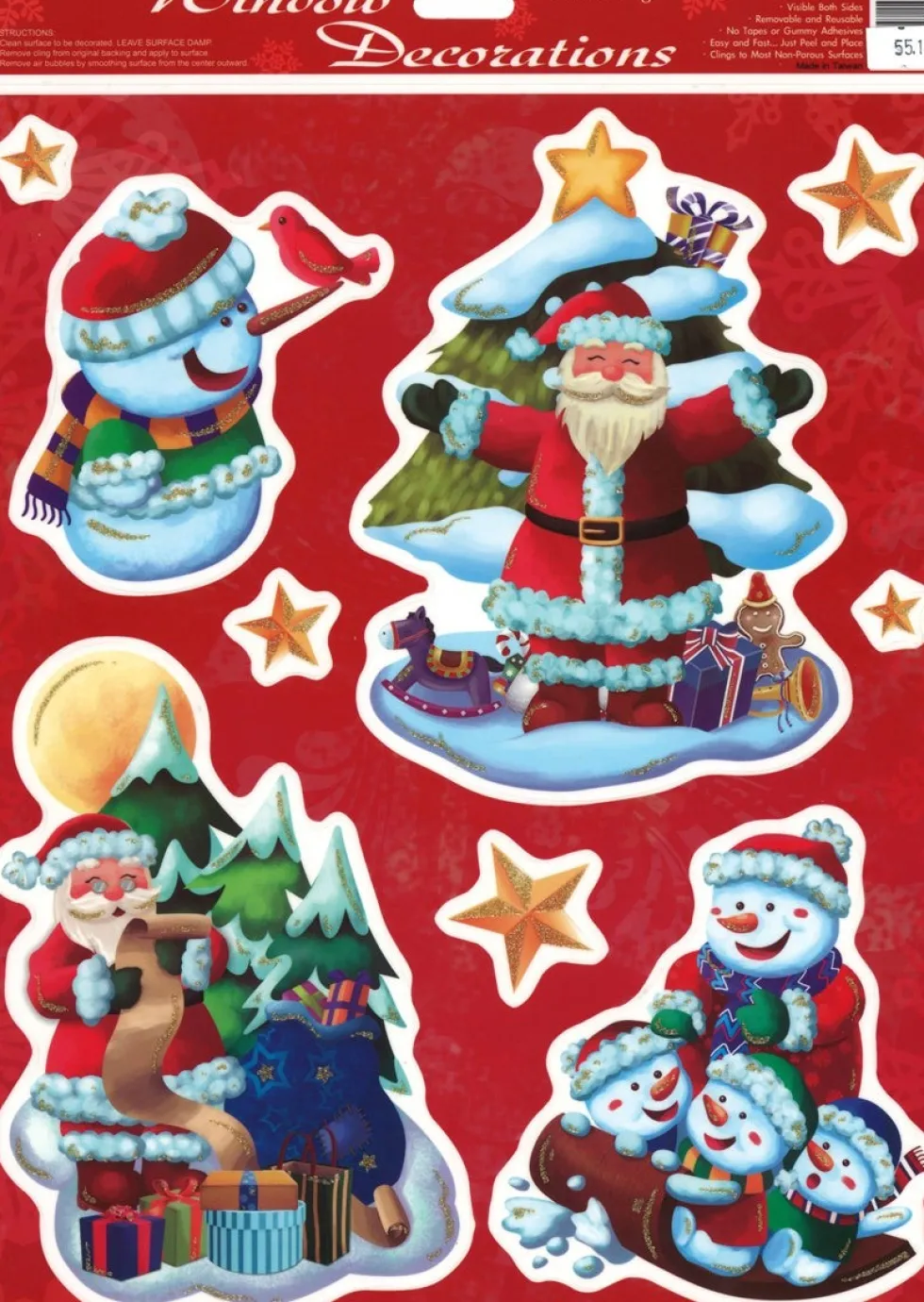 Raamsticker kerst kerstman en sneeuwpoppen gekleurd 30 x 42 cm
