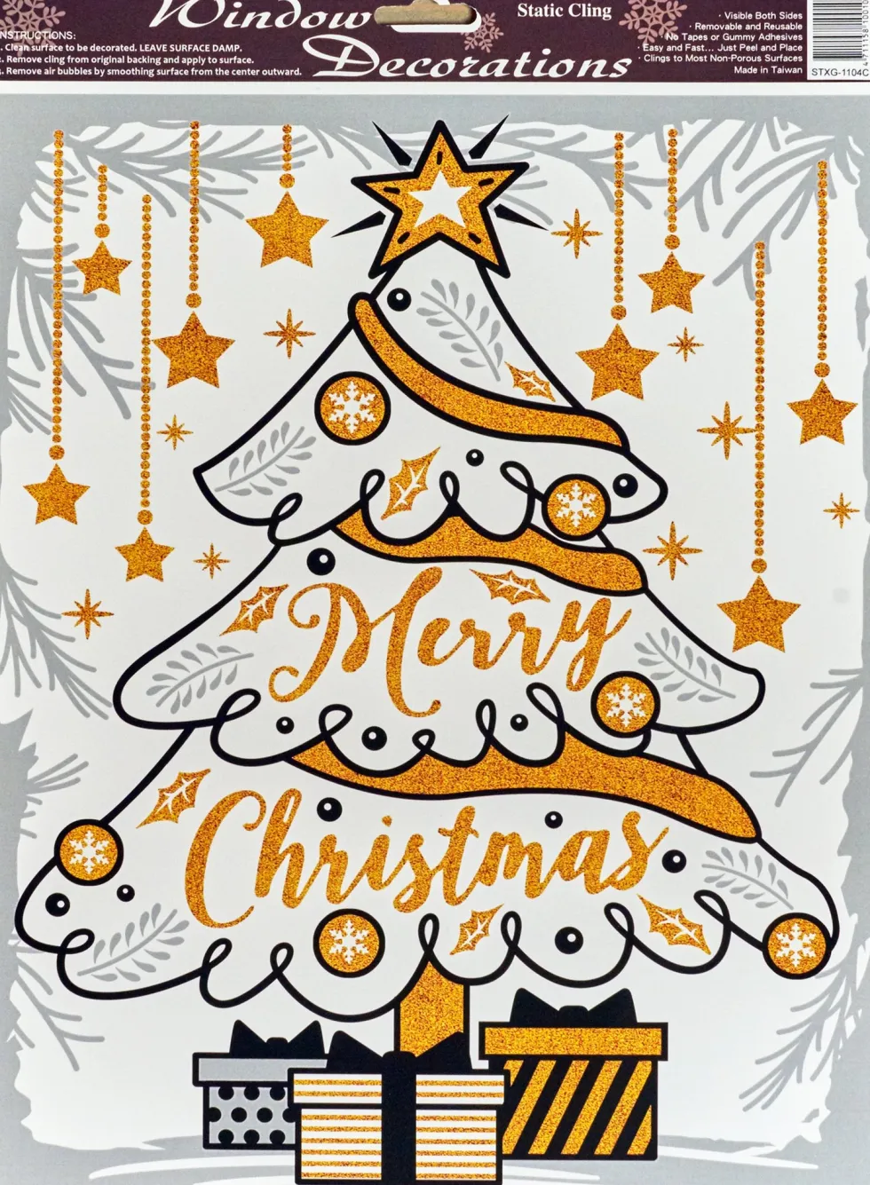 Raamsticker kerstmis goud/grijs 30 x 42 cm