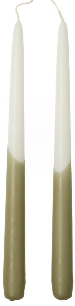 Rustik Lys dinerkaars Tweeling groen / wit 8 uur D 2,2 H 29 cm 2 stuks