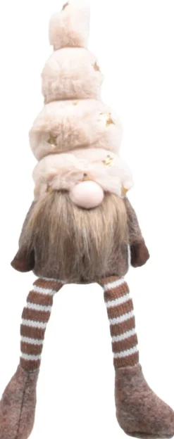 SID kerstfiguur Toby gnoom bungelbeen wit / beige 7 x 7 x 33 cm