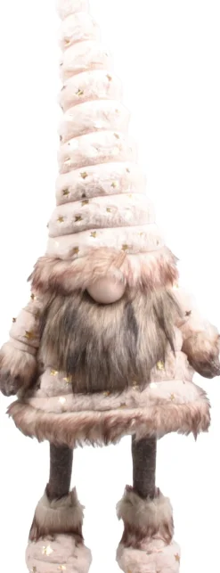 SID kerstfiguur Toby gnoom staand wit / beige 28 x 44 x 155 cm