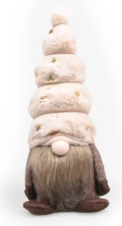 SID kerstfiguur Toby gnoom zittend wit / beige 9 x 9,5 x 22,5 cm