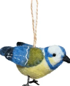 Sjaal met Verhaal kerst ornament Manu pimpelmeesje blauw / geel 7 x 4 x 10 cm